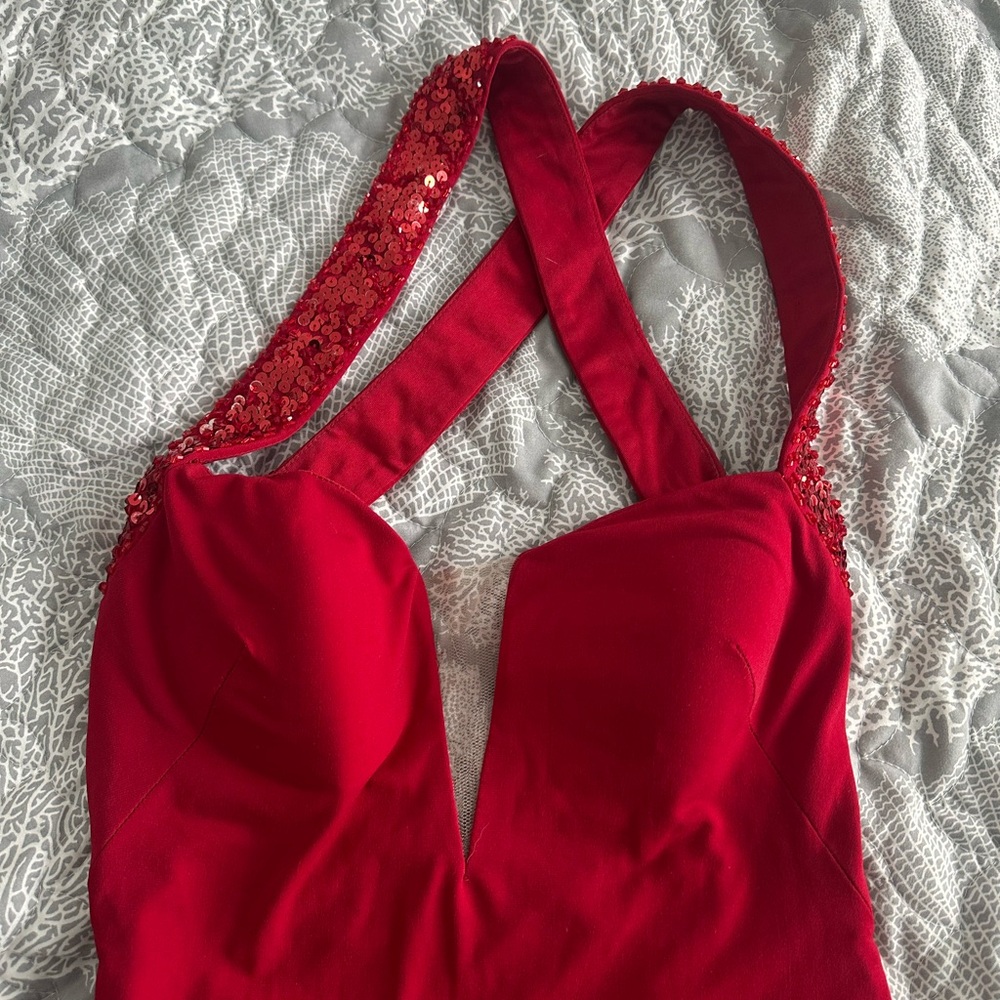 Red Sequin Strap Dress